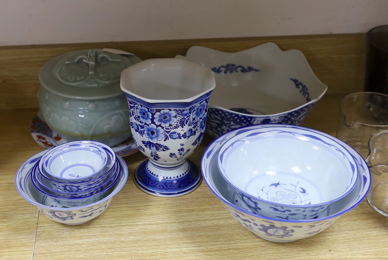 A Chinese celadon bowl and cover and tableware